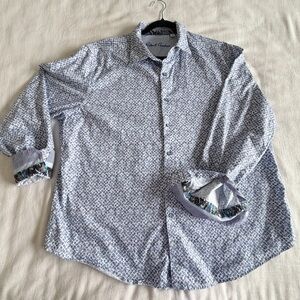 Robert Graham Shirt Mens 3XL Blue Geometric Fit Button Up Long Sleeve Flip Cuff